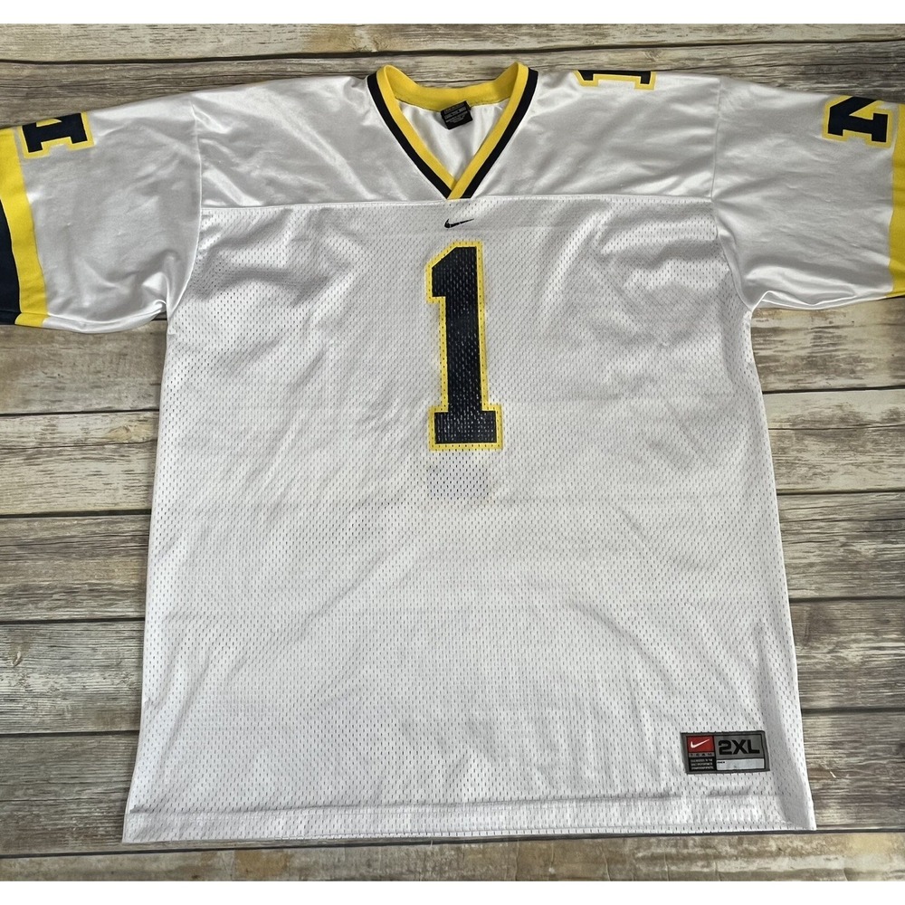 VINTAGE‎ Nike Team Michigan Wolverines #1 White Away Size 2XL Football Jersey